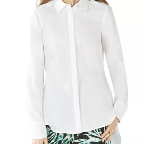 BCBGMaxAzria White Peplum back Dress Shirt s:L - Picture 2 of 9
